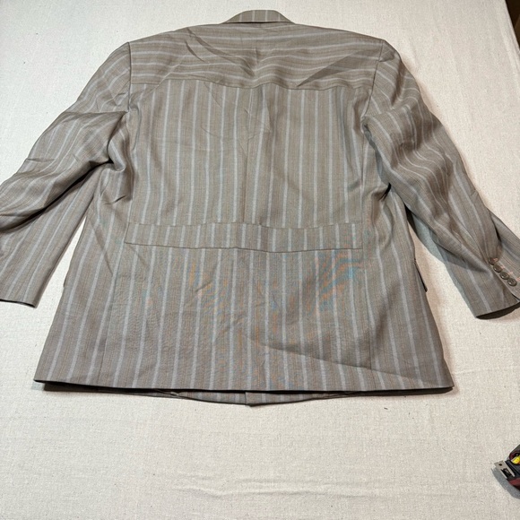 Vintage EJ Samuel 2 Piece Suit + Handkerchief Brown Striped Blazer 46R Pant 40R - Picture 3 of 15